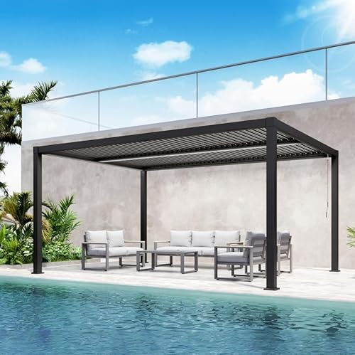 FansaFurn Louvered Pergola 12'x16', Full Aluminum Outdoor Pergola with Adjustable Rainproof and Gutter System, Hardtop Gazebo for Patio, Deck, Garden, Yard, Black - Image 9