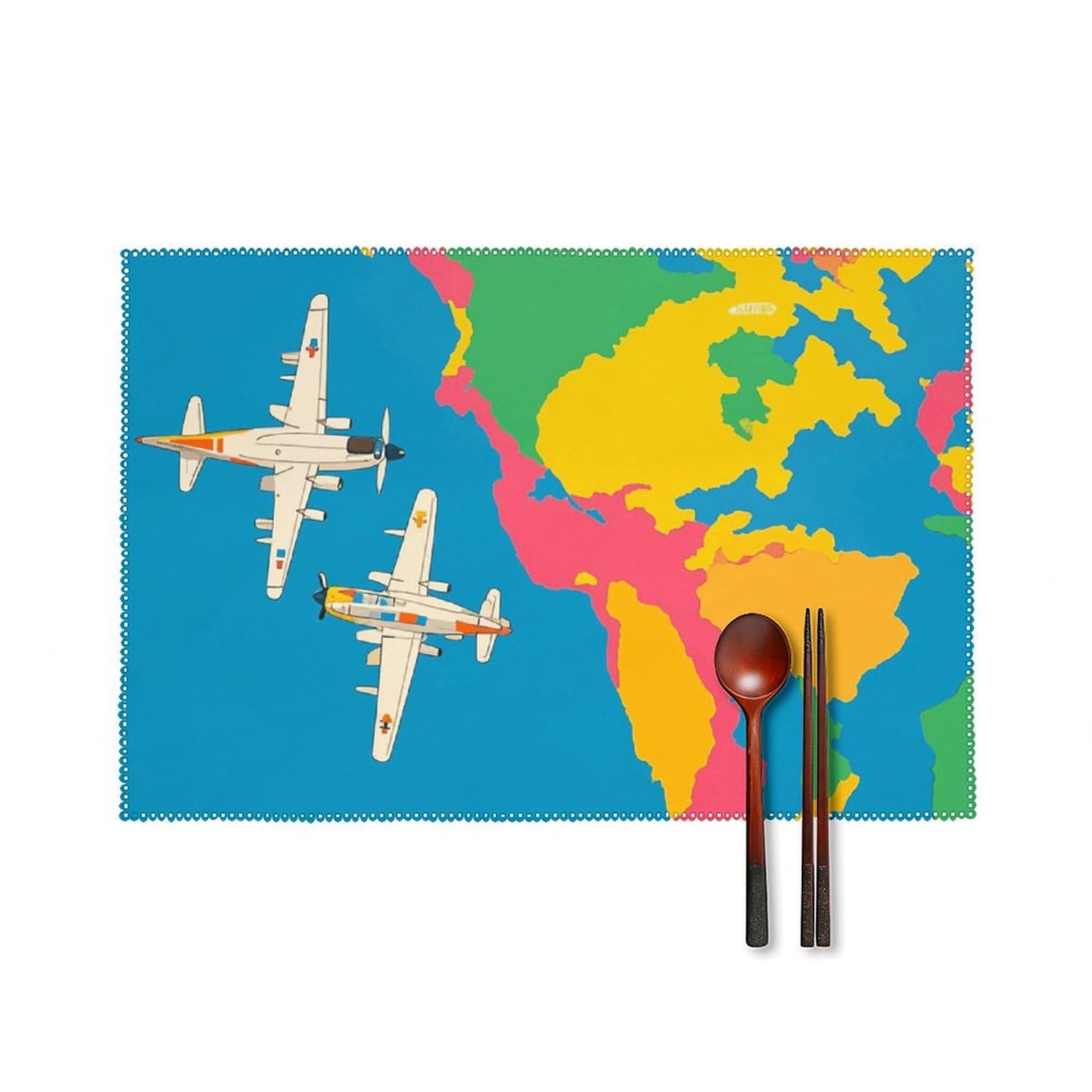 Set de table avion lot de 6 tapis de table en toile carte du monde lavables 45x30 cm