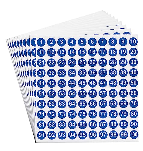 dealzEpic - Blue Number Stickers 1 to 100 with Laminated Surface - 1cm in Diameter | Pack of 10 Sheets