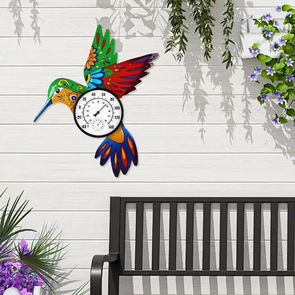 Termometro a forma di colibrì per interni ed esterni, con umidità, senza batteria, facile da leggere, grande numero, 55,9 cm, decorativo per patio, cortile, giardino, soggiorno