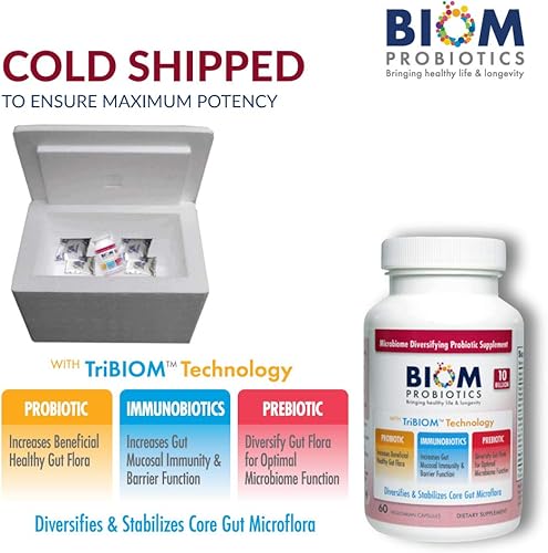 Miniatura 4 de Biom Probiotics Fórmula 3 en 1 (enviada en frío) con 10 mil millones de probióticos de flora, prebióticos e inmunobióticos para una vida saludable y