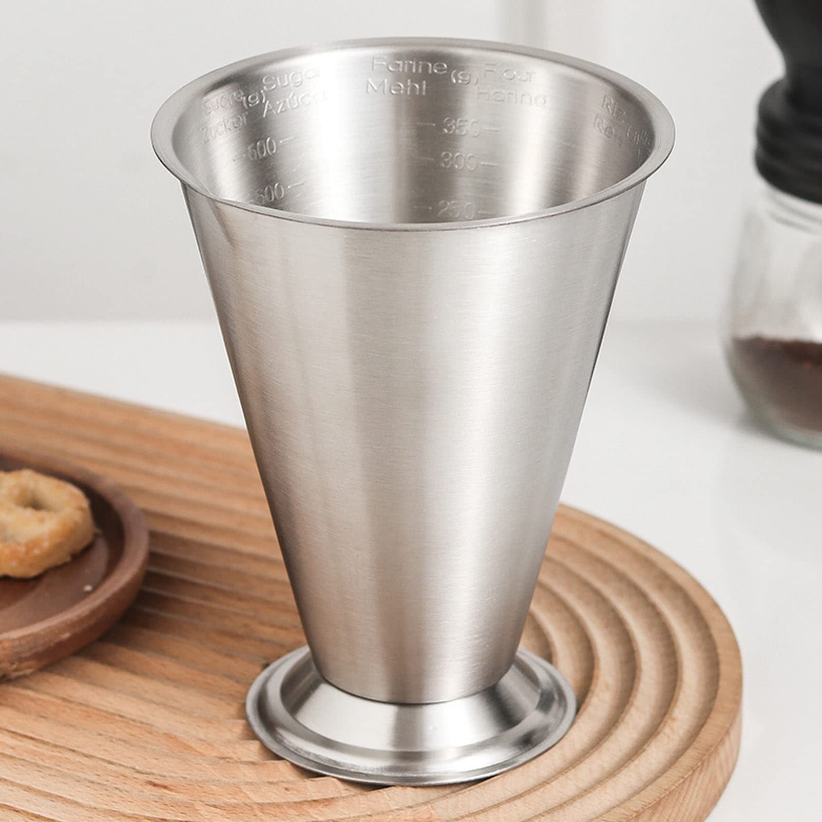 Stainless Steel Measuring Cup, Graduated Jigger with Spouts and Built In Tick Marks Milk Coffee Measuring Cup for or Dry