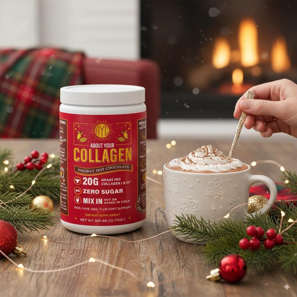 ABOUT YOUR COLLAGEN Chocolate Peptides Powder, Grass Fed Hydrolyzed Type 1&3 Collagen, Promotes Hair, Skin, Nails, Bones, Joint Health (30 Servings) (Hot Chocolate)