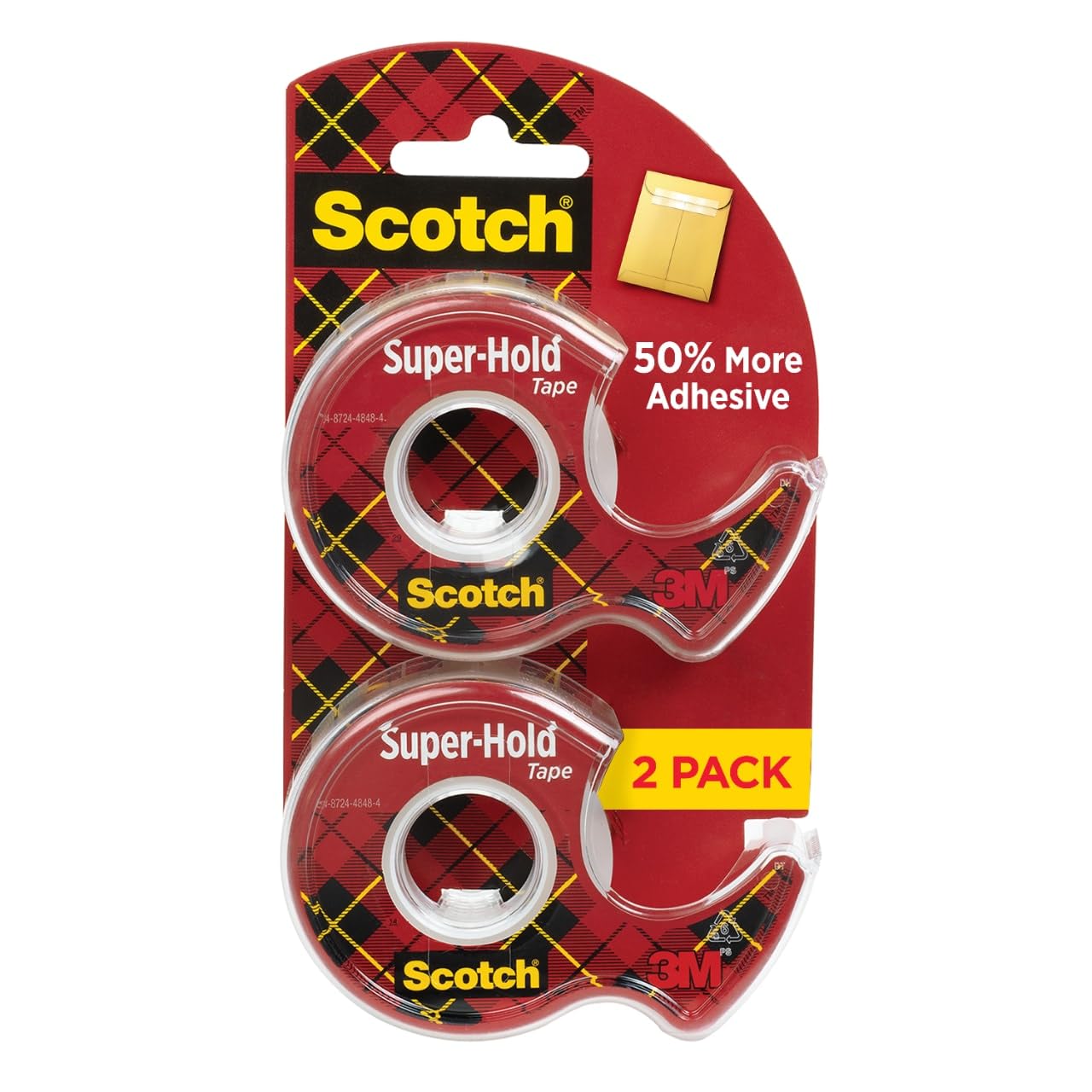 Scotch Super-Hold Tape 2 Rolls Transparent Finish 50 More Adhesive Trusted Favorite 3 4 x 600 Inches Dispensered