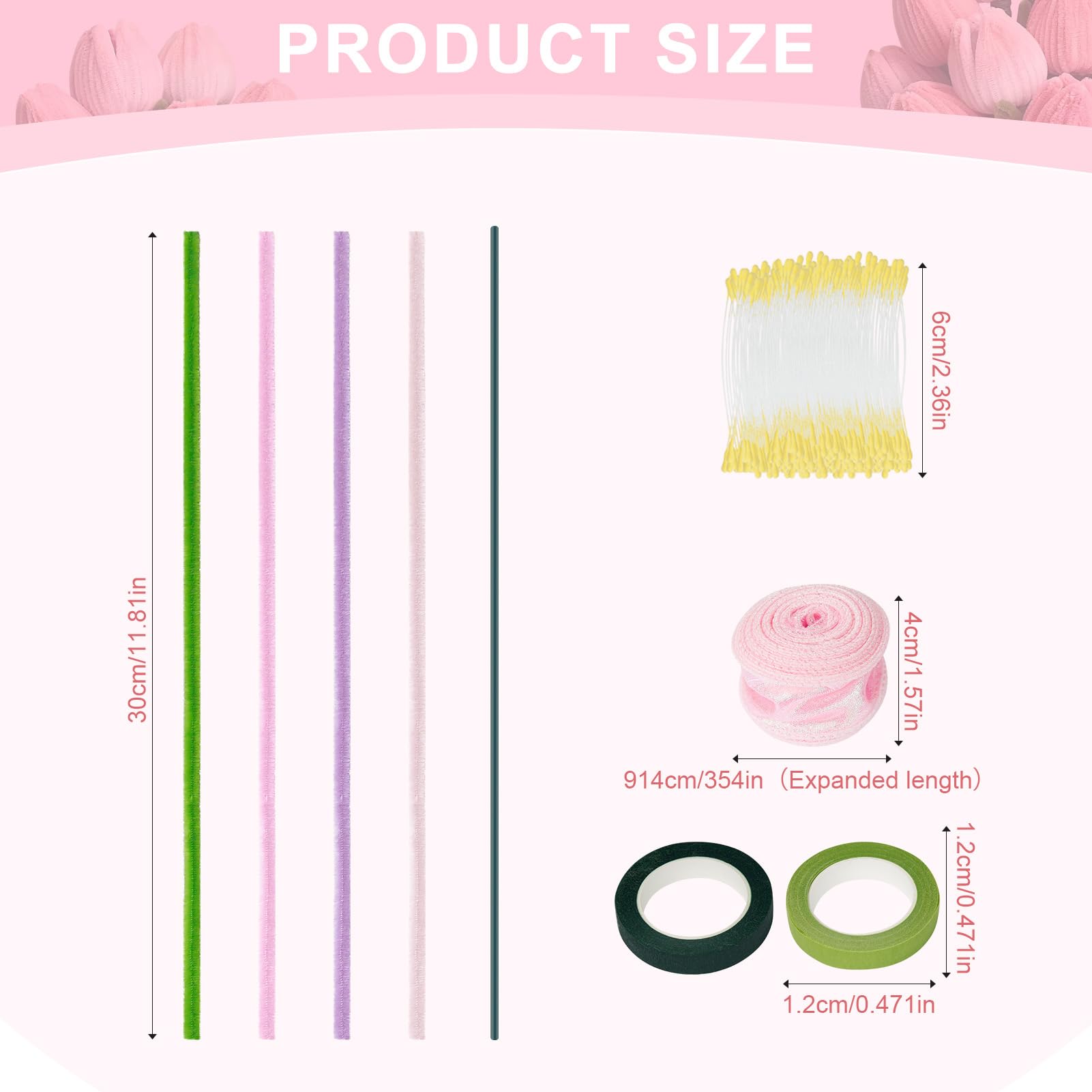 Zylota Pfeifenreiniger Blumen Set 400-teilig - Rosa Tulpen DIY