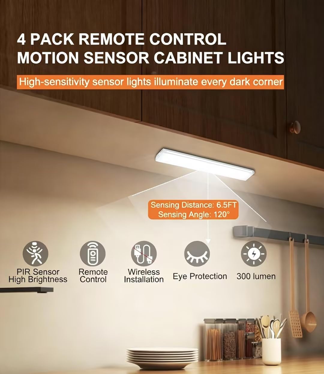 Luci da incasso senza fili, 58 LED ricaricabili con sensore di movimento e telecomando, luci RGB che cambiano colore sotto il bancone per cucina, dispensa, camera da letto, scale, confezione