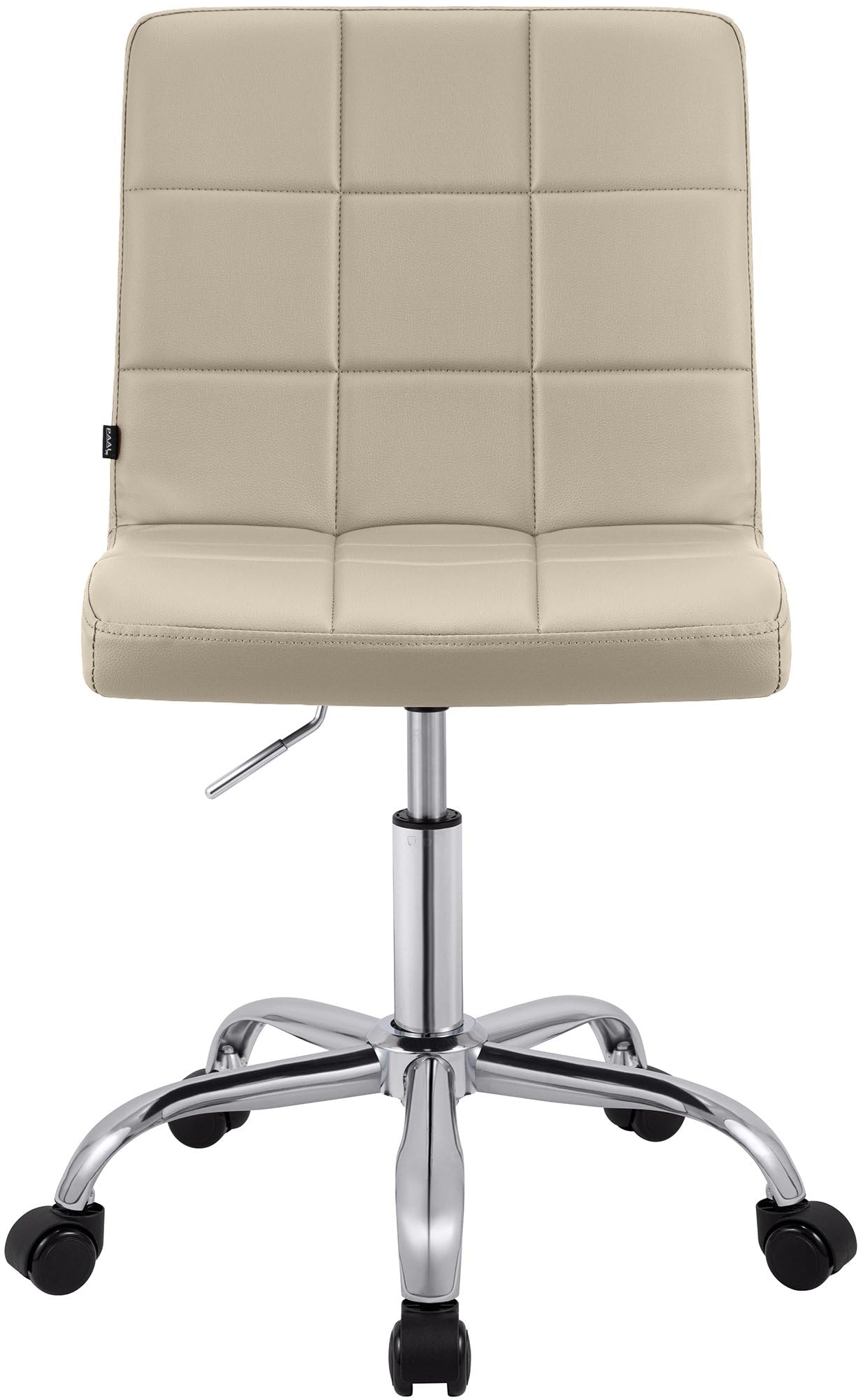 CLP Taburete de Trabajo Ajustable en Altura con Respaldo y Ruedas Darfield, Silla ergonómica giratoria 360°, soporta hasta 150 kg, Color:Crema, Material:Cuero Sintetico