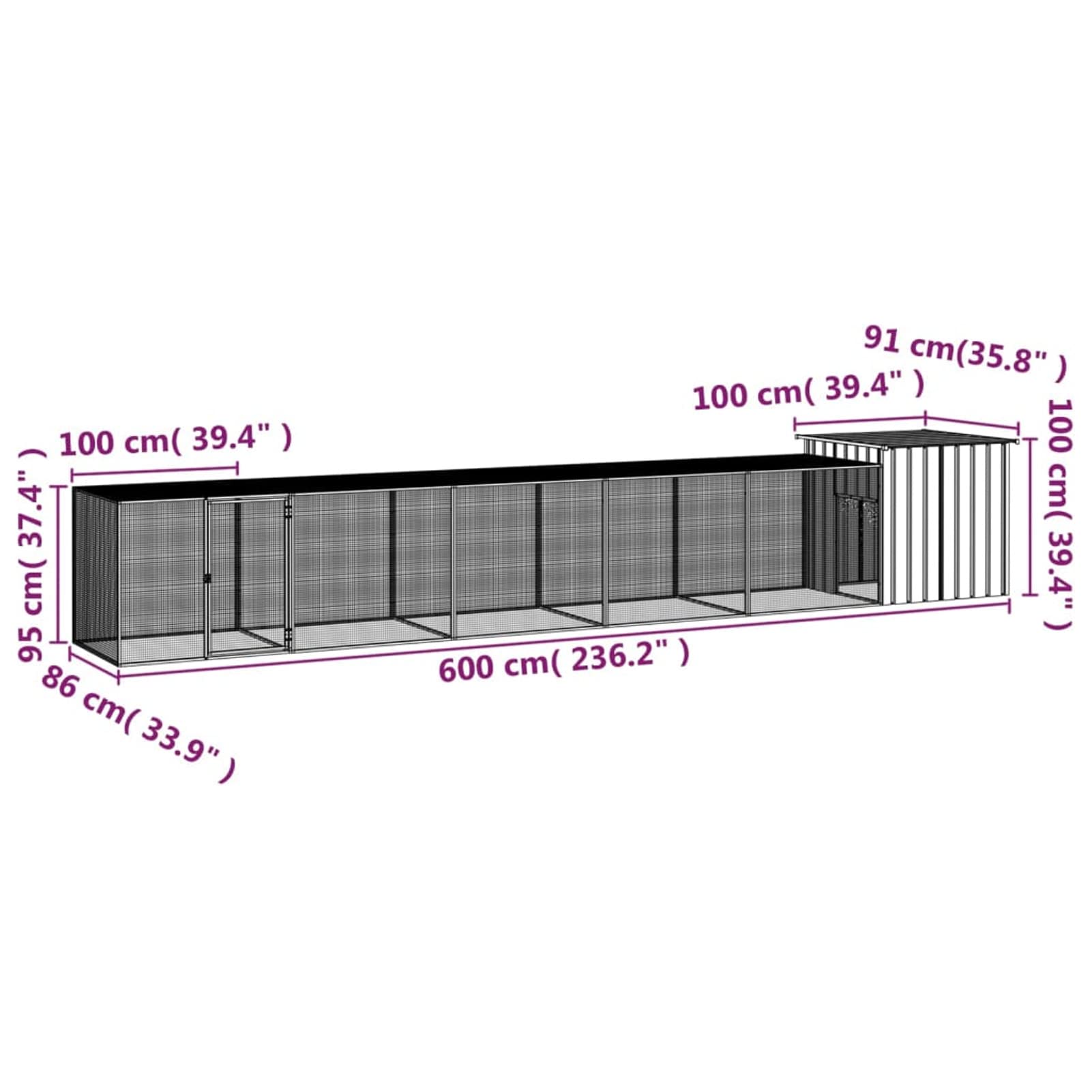 ShGaxin Klatka dla kur Stal ocynkowana Antracyt 600x91x100 cm, Klatki dla Królików, Klatka Świnki, Klatka chomika, Klatka dla kotów, Klatka Szynszyla, Skrzynia dla Królików - SPU:3106455