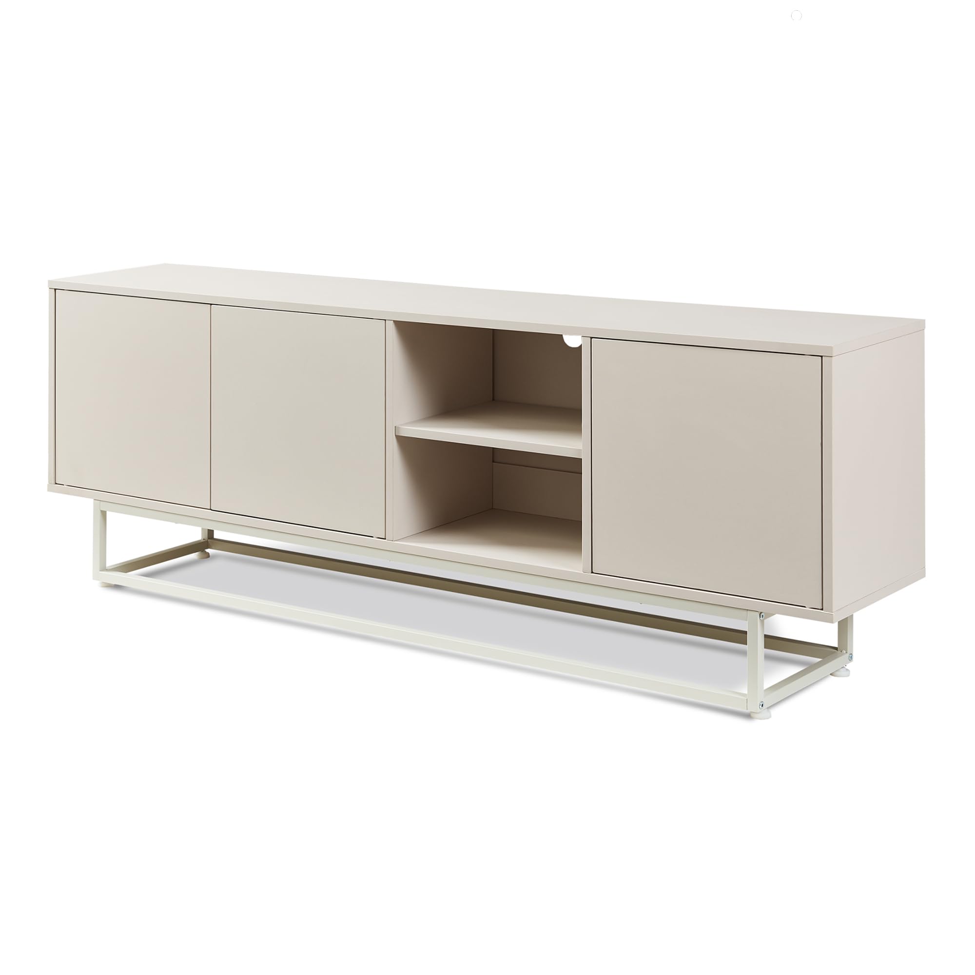 [en.casa] Lowboard Boxholm z 3 drzwiami 160 x 30 x 57 cm, kolor piaskowy | Kredens, szafka pod telewizor, komoda push-to-open, 2 przegródki, metalowa rama, regulowana, do salonu, jadalni, biura
