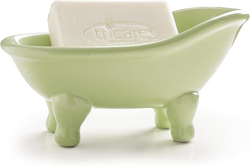 Jabonera de cerámica de 5.6 pulgadas, jabonera de baño con pie de garra (té verde)