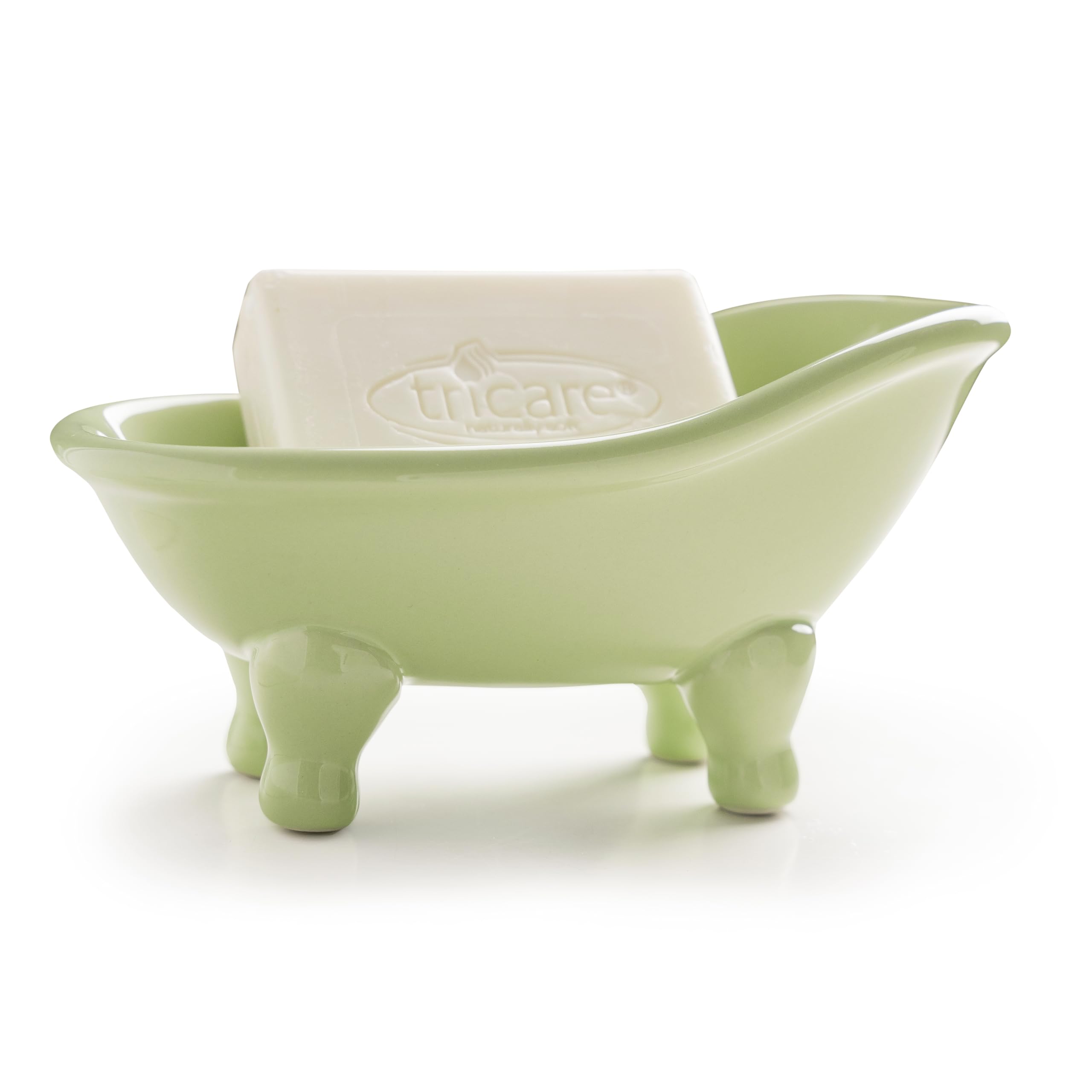 5.6" Ceramic Mini Bathtub Soap Dish Decortative Clawfoot Bathroom Soap Dish (Green Tea)