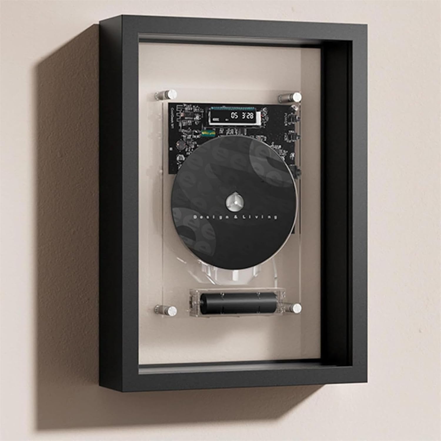 Music Frame CD Player, Wall Mountable CD Decorative Photo Frame with Remote Control, 5.0 Bluetooth/3.5mm AUX Output, Without Speakers, for Home Office Gallery,Black