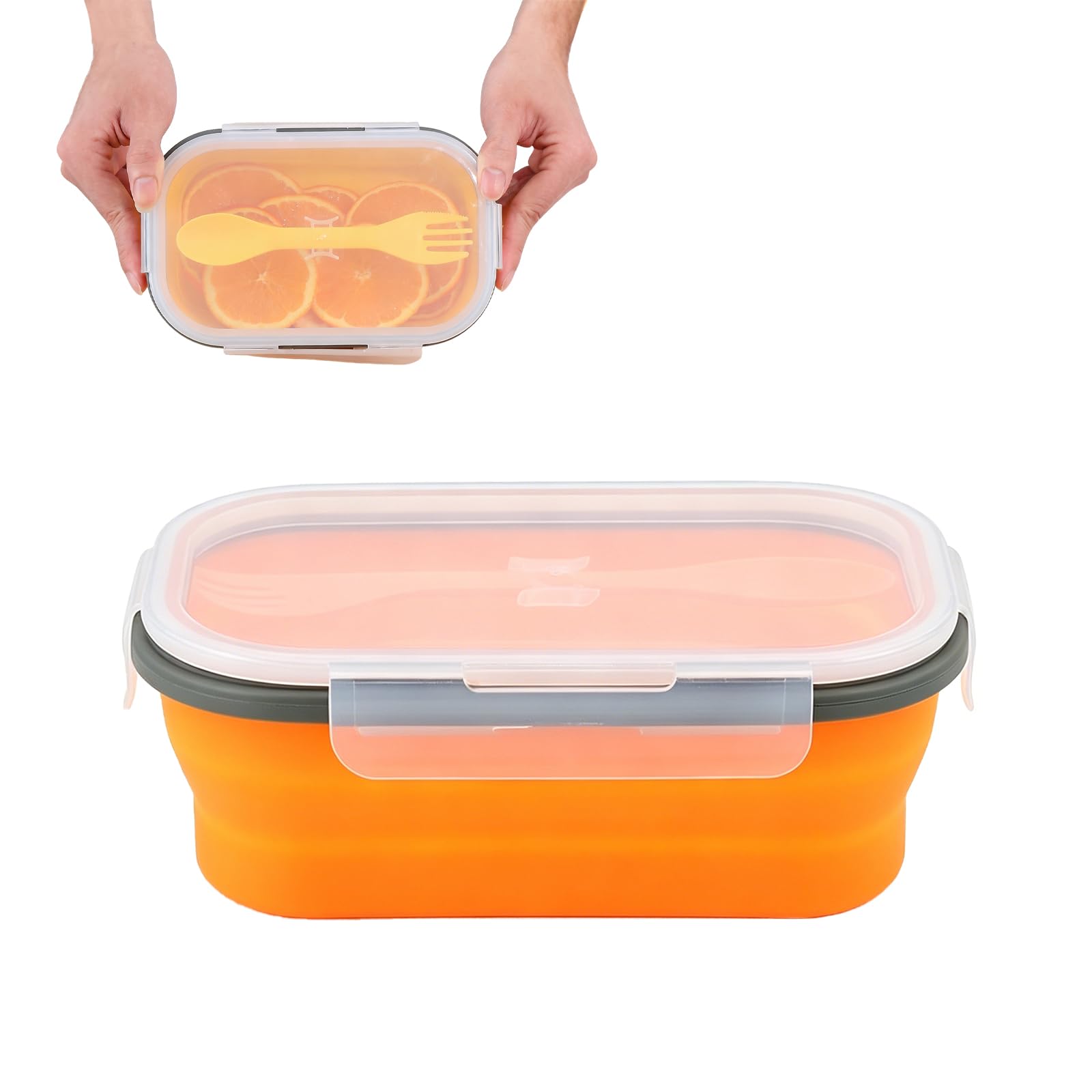 Wrbugukeji 1000 ml Silicone Bento Lunch Box, Collapsible Food Storage Containers with Lid, Silicone Camping Lunch Box Stackable Packed Lunch Boxes for Home Traveling Working Camping (Orange)