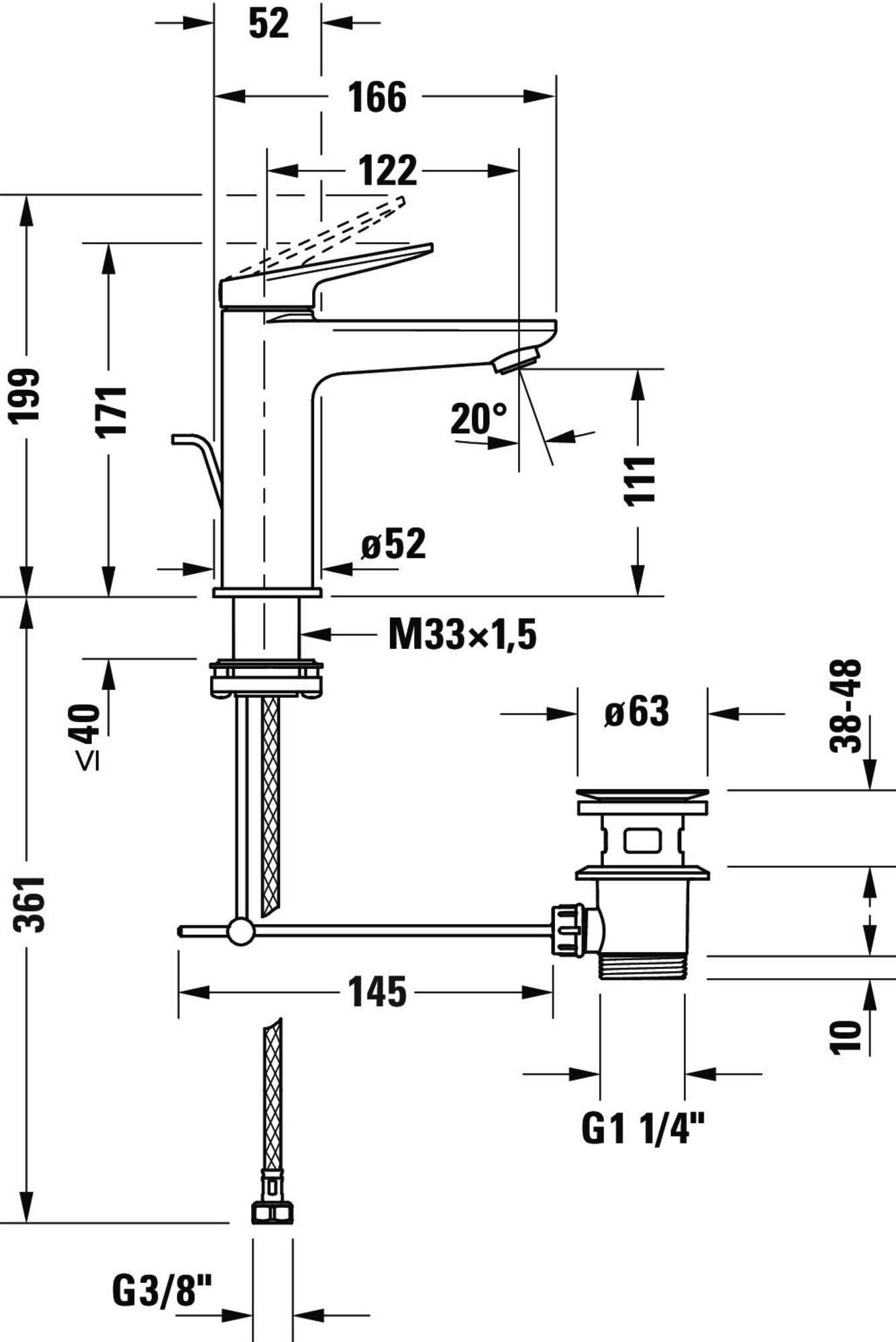 Duravit WA1020001004 Wave bateria umywalkowa, brąz szczotkowany