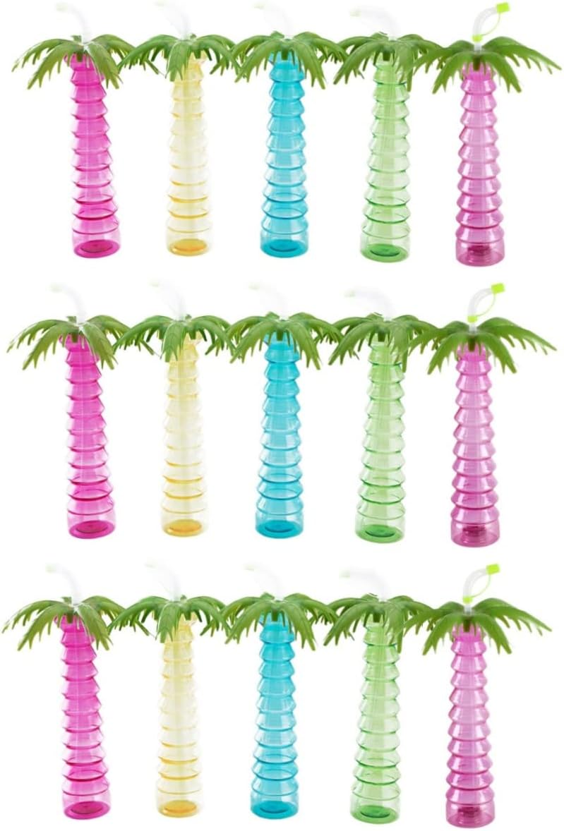 GANAZONO Coconut Shaped Straw Cup 12.79 Inch Portable Plastic Water Bottle with Straw for Kids Outdoor Use and Party Drinkware