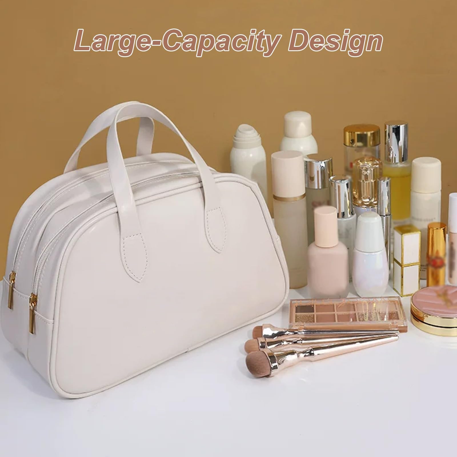 Borsa Porta Trucchi Portatile, Borsa da Toilette Trapuntata, in Similpelle PU Impermeabile, con Doppio Scomparto, Cuciture Precise e Robuste Maniglie per Il Trasporto