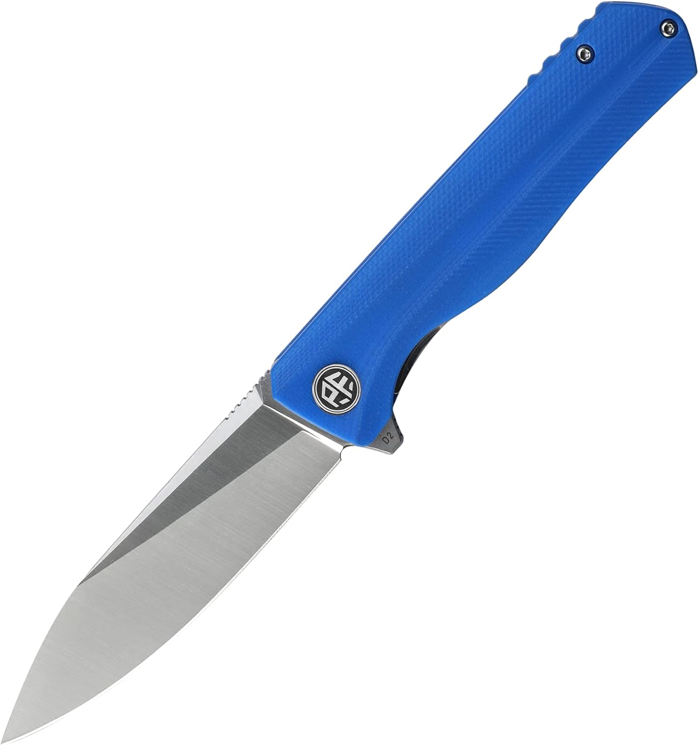 Petrified fish G10 handle D2 steel blade 2CR13 liner ball bearing flipper folding knife camping hunting EDC pocket tool PF818 (Blue, Satin)