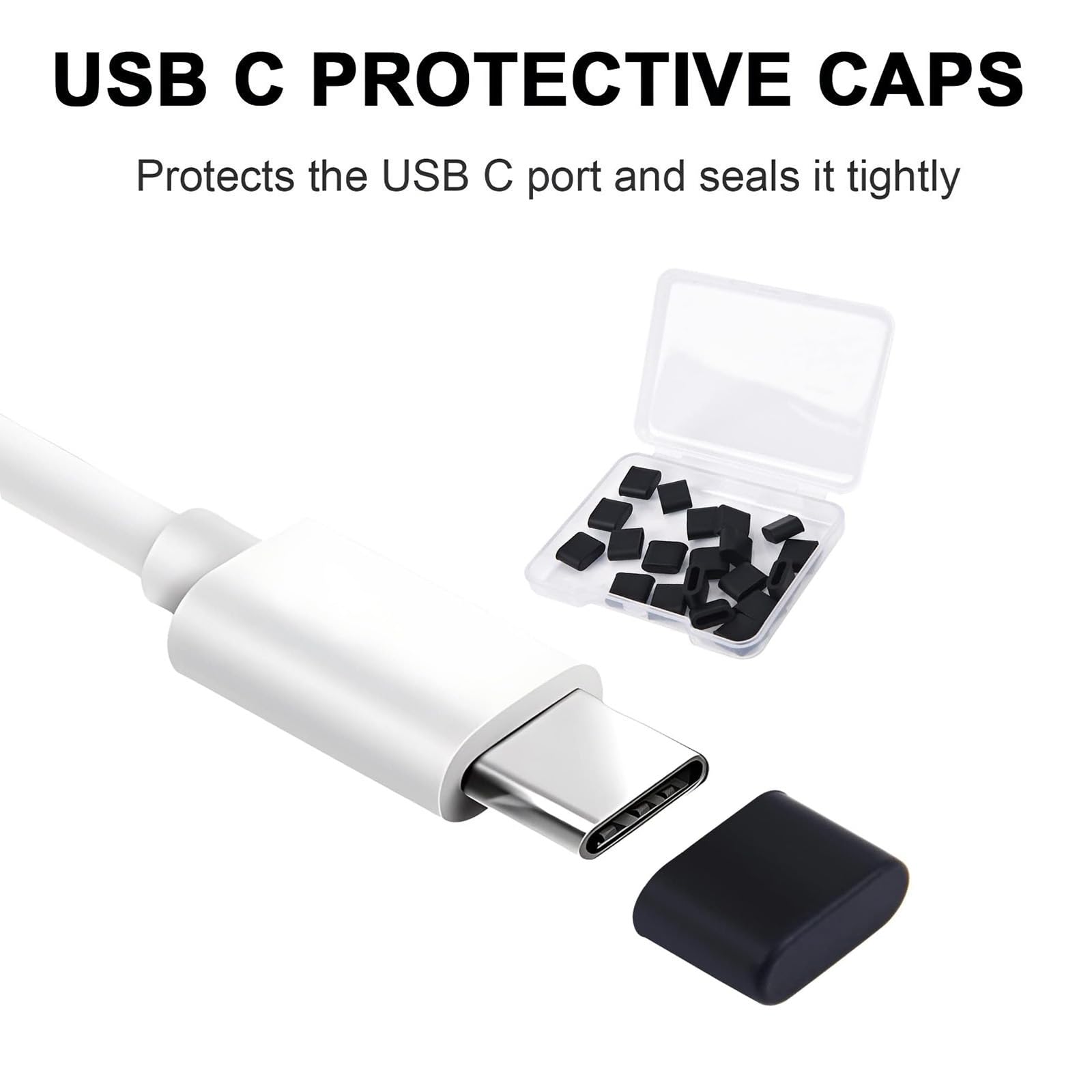 Lot de 20 bouchons anti-poussière en silicone de type C mâle pour tout port de charge de type C (noir)