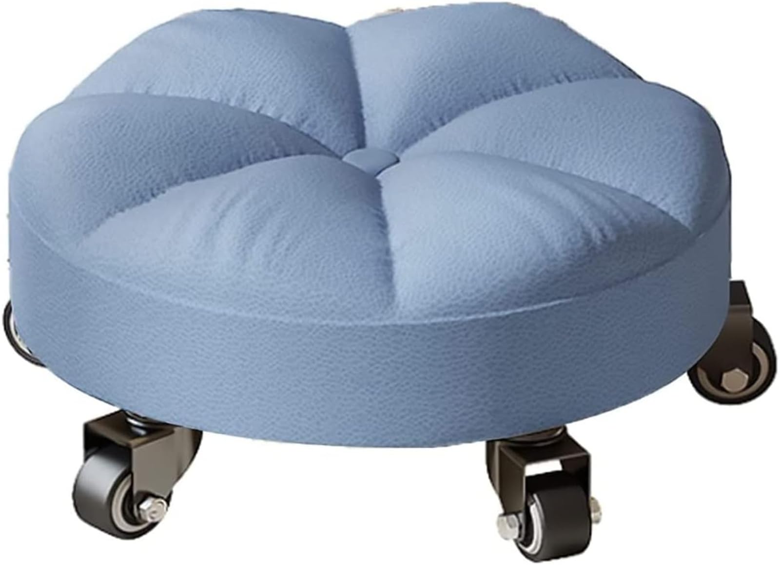 Swivel Rolling Low Stool with 5 Caster Wheels inch Height PU Leather Heavy Duty for Home and Office Modern Comfortable Wheel Chair HeightBrown 14cm(Blue)
