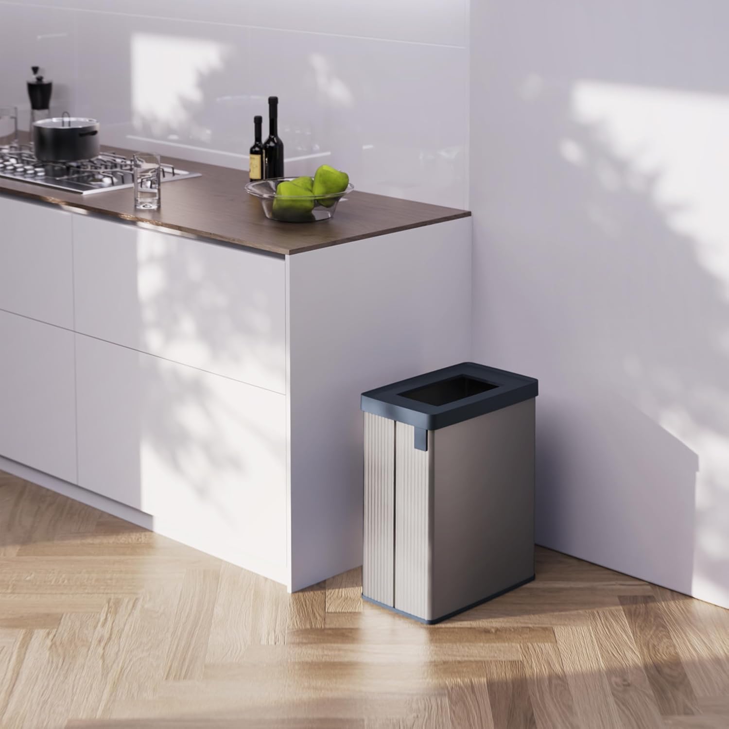 Curver Keter Verto, Pattumiera Raccolta Differenzata, Doppio Scomparto, Design Elegante, Riciclabile, Ideale per Bagno, Soggiorno o Ufficio, Capacità 54 Litri, Grigio Perlato