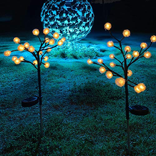 Solar Lights Outdoor Decorative, 2 Pack Solar Powered Garden Lights Christmas Solar Fairy Flower Lights Waterproof for Garden Patio Yard Pathway Christmas Decoration (Warm White)