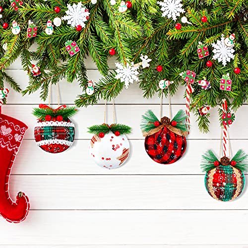Mceast 16 Pieces Foam Hanging Decorations Set Christmas Tree Ball Ornaments Xmas Buffalo Plaid Ball Christmas Fabric Ball Tree Baubles Hanging Snowflake Ball For Christmas Tree Decorations #TOP2