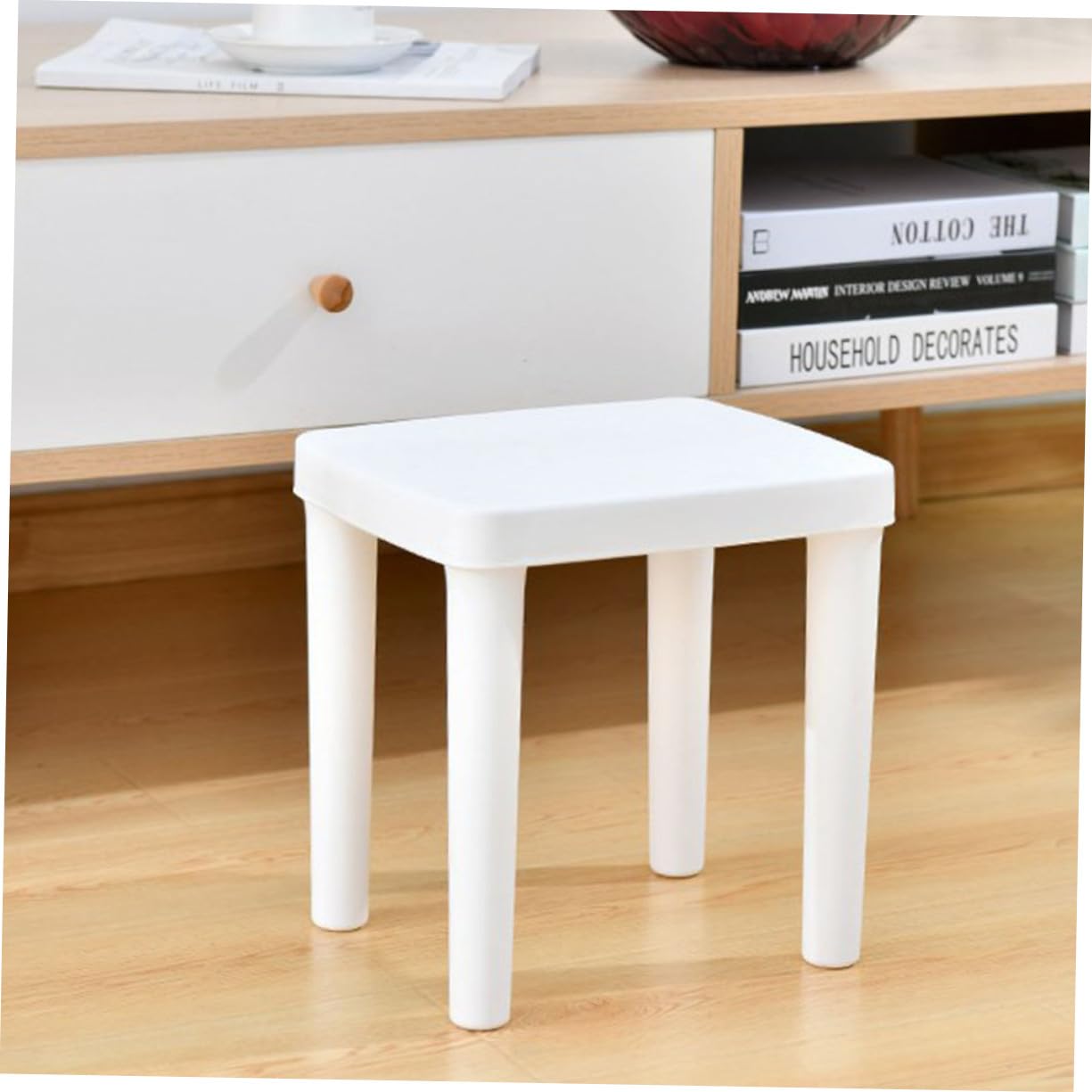 Sgabello Antiscivolo per Bagno Bambini, Leggero, Bianco, Plastico