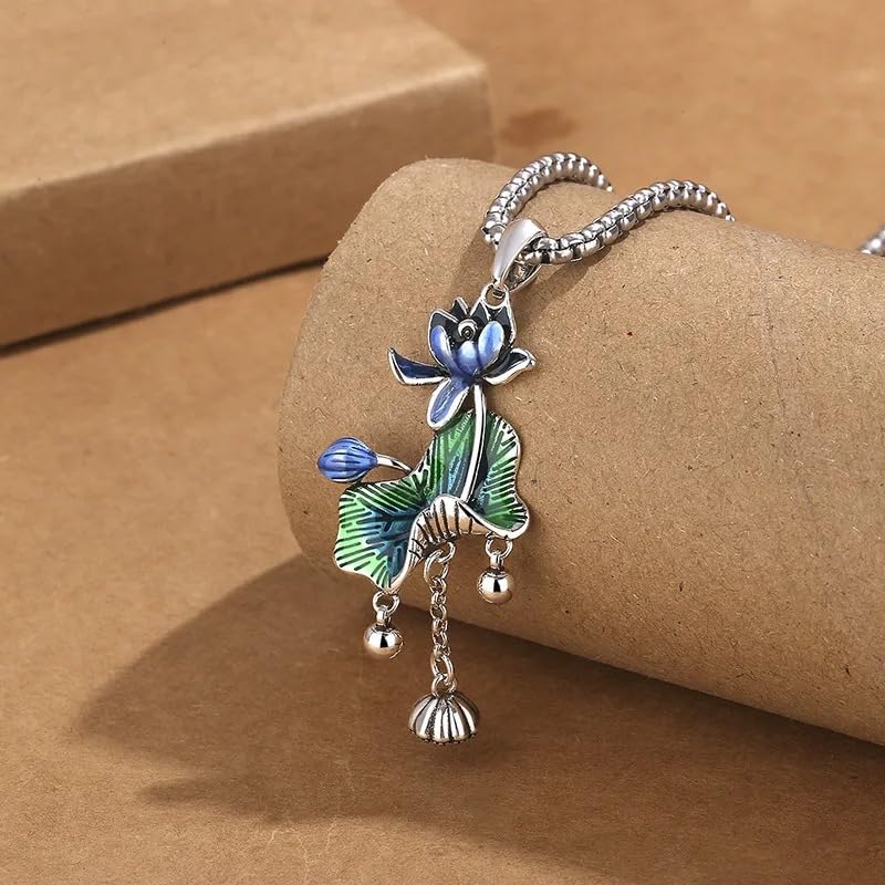 Image of 925 Sterling Silver Lotus Necklace For Women - 14K Gold Filled Lotus Flower Original Pendant Necklaces Lotus Leaf Necklace, Lotus Flower Pendant Necklace, Lotus Flower Necklace