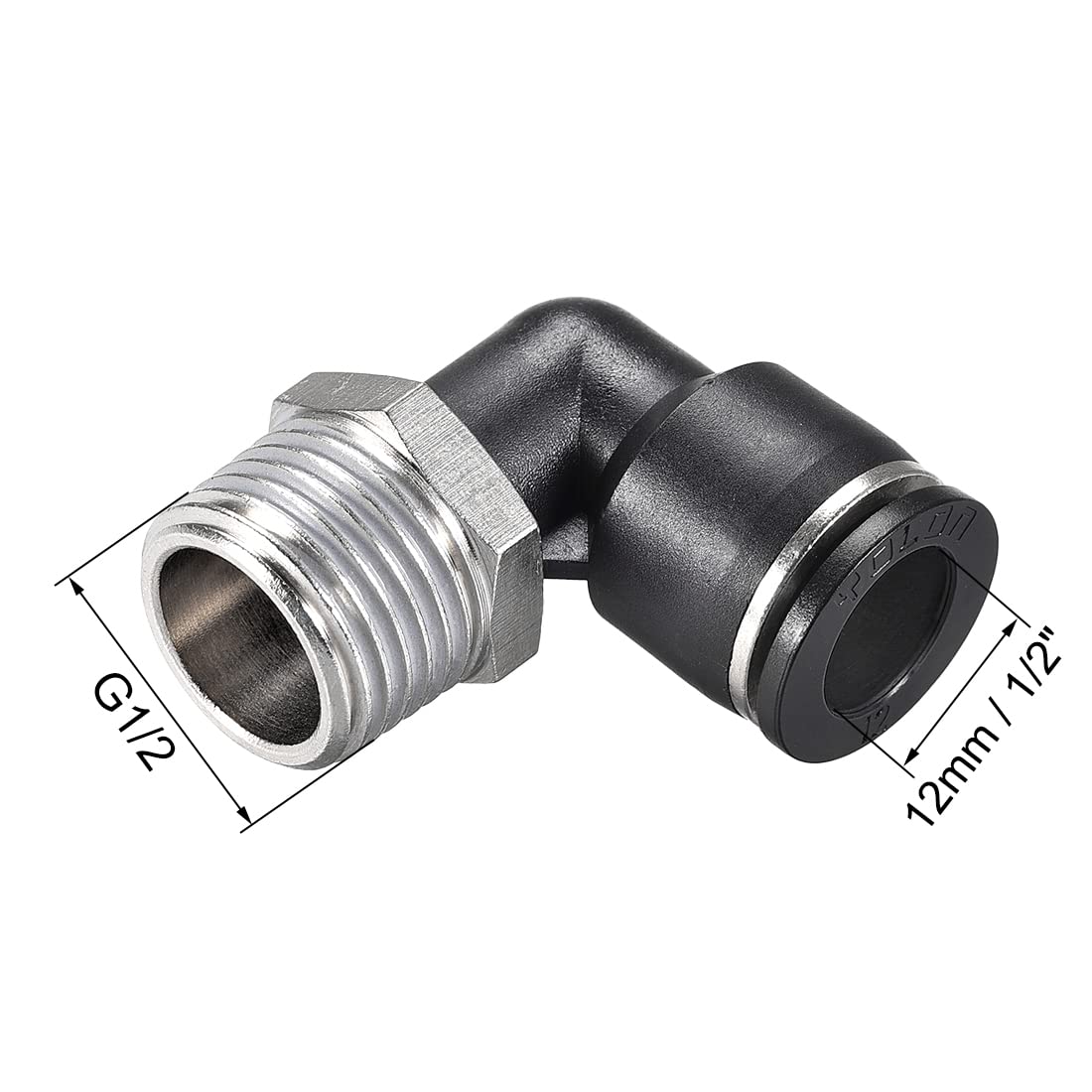 uxcell Push To Connect Tube Fitting Male Elbow 12mm Tube OD X G1/2 Thread Pneumatic Air Push Fit Lock Fitting 2pcs