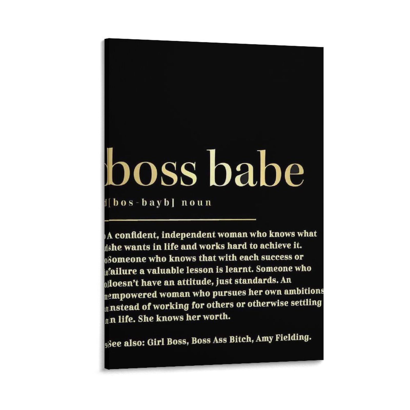 Boss Babe Personalized Dictionary Definition Black Gold Poster, Girl Boss Gift, Office Wall Art, Fem Canvas Art Poster And Wall Art Picture Print Modern Family Bedroom Decor Posters 24x36inch(60x90cm)