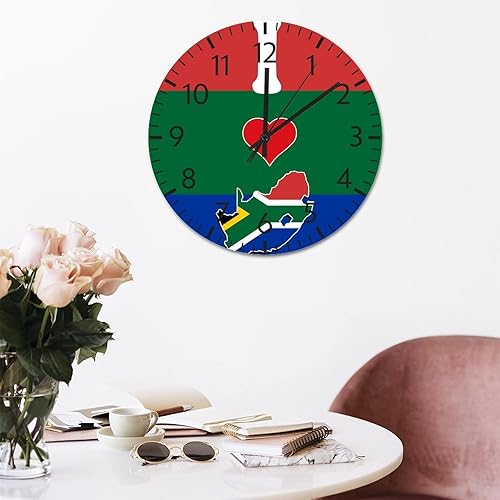 Miniatura 5 de ArogGeld Reloj de PVC con bandera de Sudáfrica, reloj redondo sin marco, decoración de pared de 12 pulgadas, funciona con pilas, orgullo nacional,