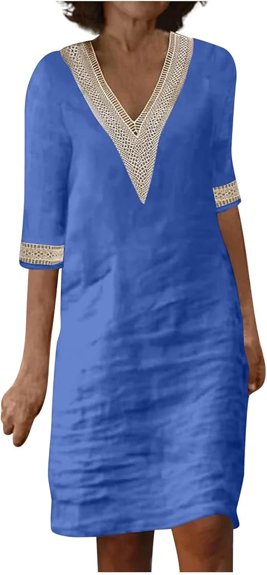 OIOLOYJM Plus Size Summer Dresses for Women 2025 Plus Size Dresses for Curvy Women 3/4 Sleeve Casual Boho Kaftan Dresses