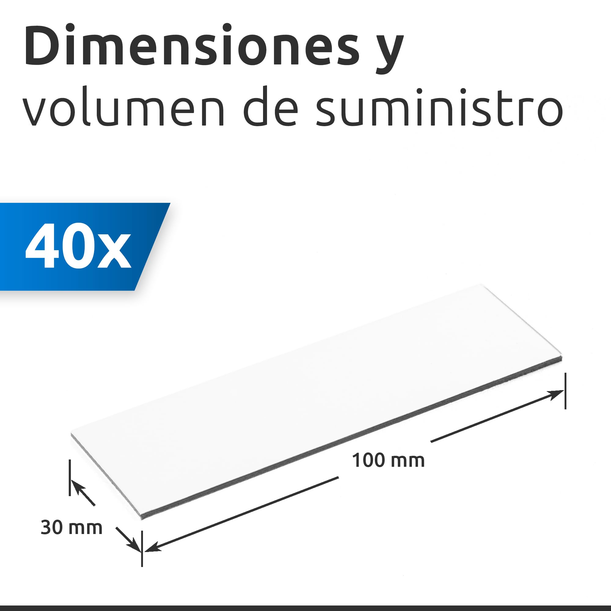 ECENCE 40 Cintas magnéticas reescribibles 100mmx30mm Blanco Tiras adhesivas recortables