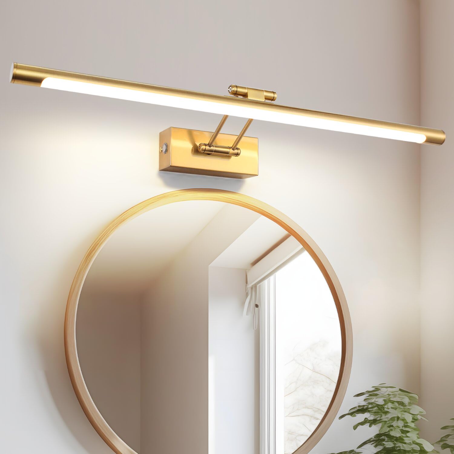 LED Spiegelleuchte Badezimmer 60cm 12W, Dimmen einer einzigen Farbtemperatur LED-Bilderleuchte mit Schwenkbarem Lampenkopf, Wandleuchte Spiegel Beleuchtung Lampe