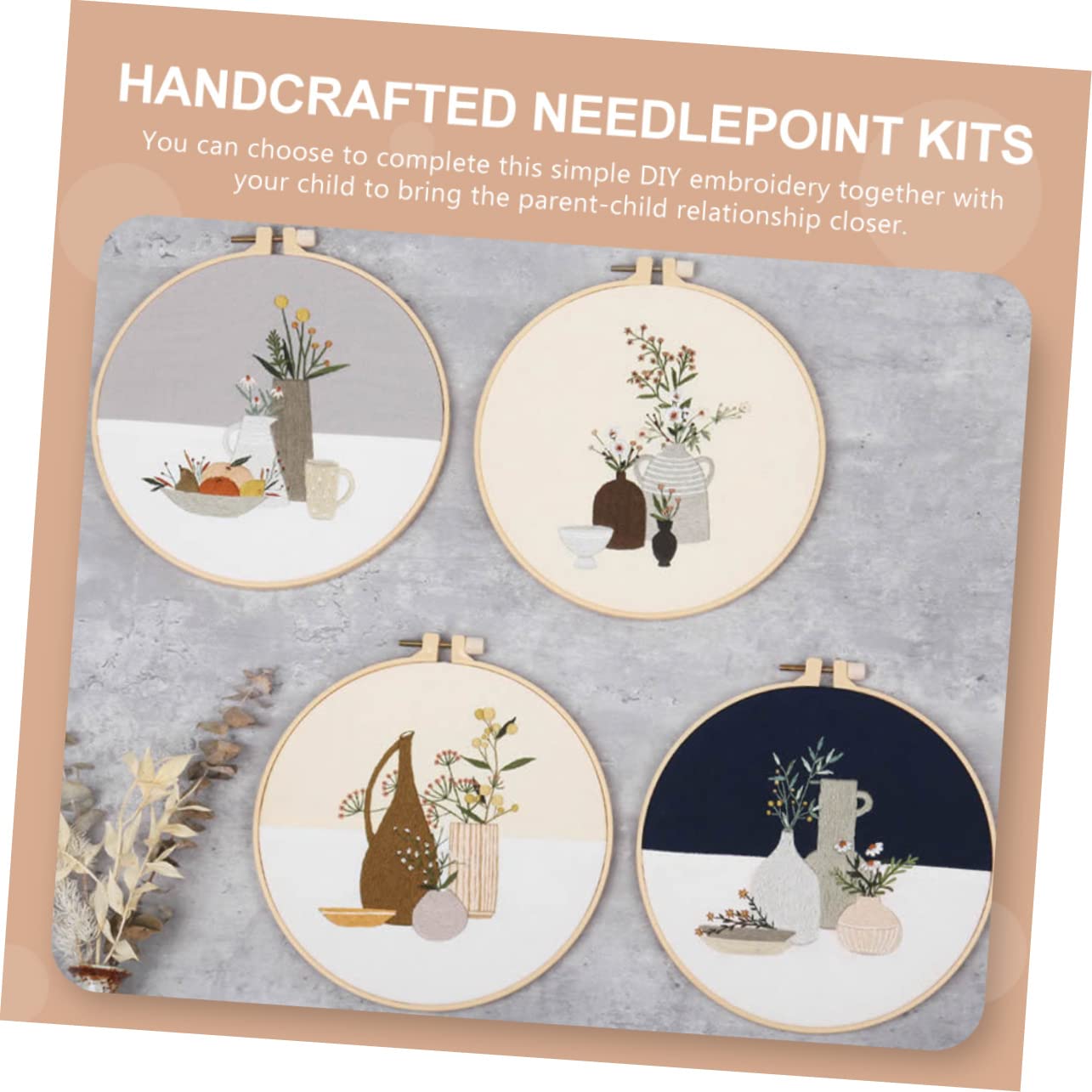 Hohopeti Kit de Bordado DIY 4 Sets Patrón de Flor para Decoración Manual y Actividades Padre-hijo en Casa