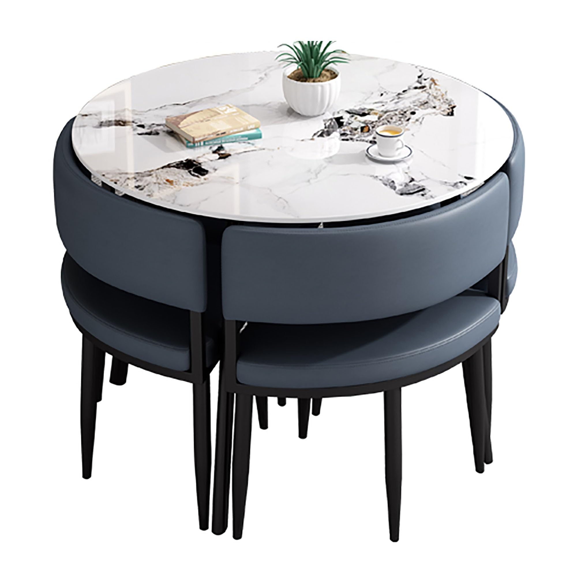 WOTZOV Contemporary 5 Piece Dining Set With Square/Round Table And 4 Chairs Ideal For Small Spaces,Round f 80cm/31.5in