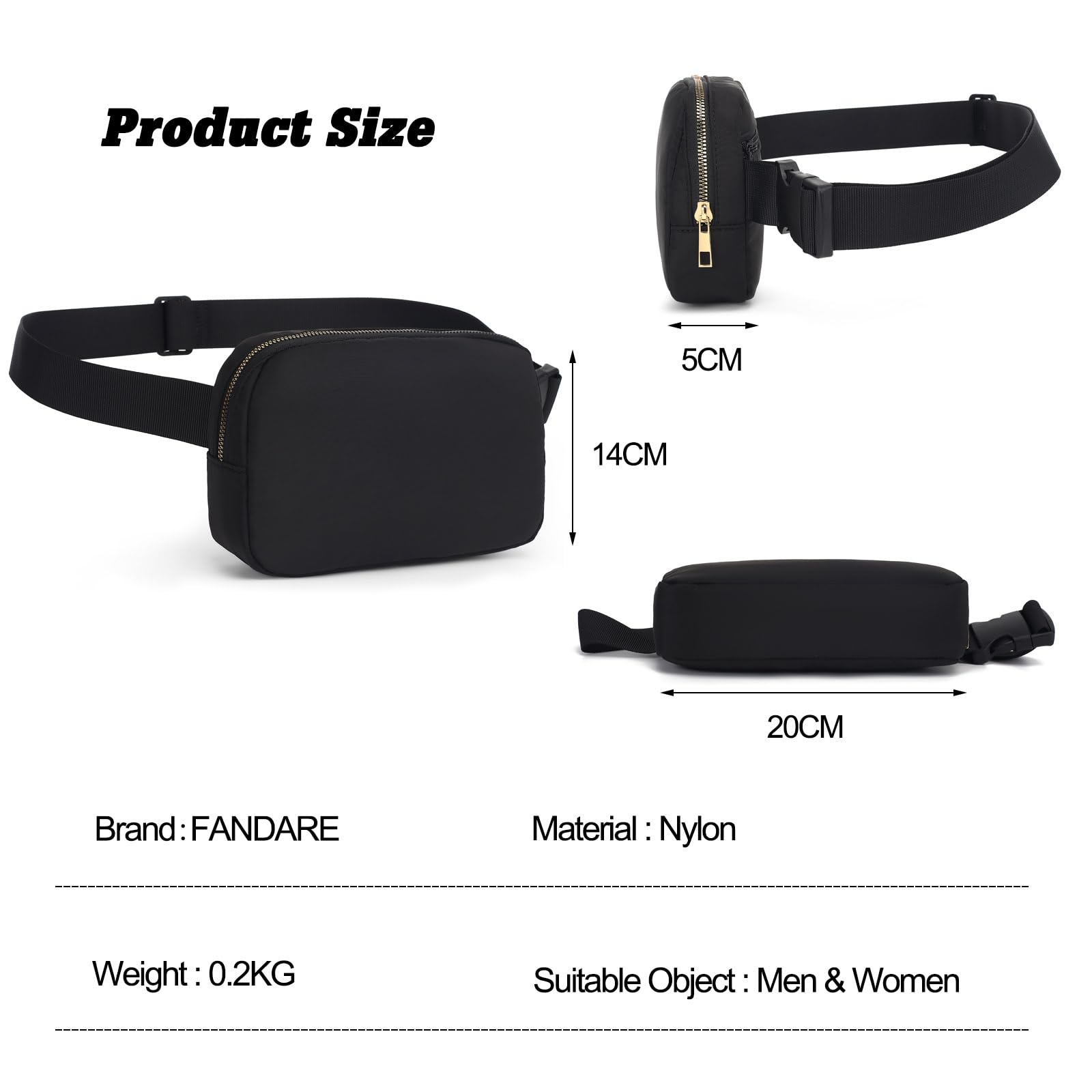 FANDARE Sac Banane Taille Sac Banane pour Hommes Femmes Sacoche Banane Sacoche Ville Chic Fanny Pack Ceinture Sac À Main Pochette Étanche Sac de Randonnée Camping Sac Banane Enfant Fille