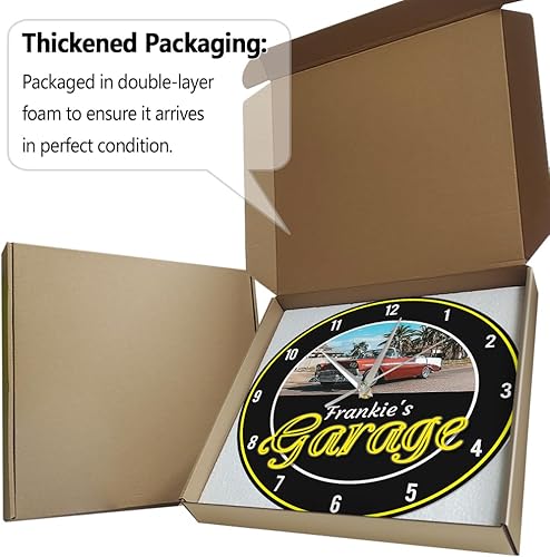 Miniatura 7 de Reloj de pared de garaje de 12 pulgadas con imagen personalizada con nombre, reloj de pared vintage para amantes de los autos, funciona con pilas,