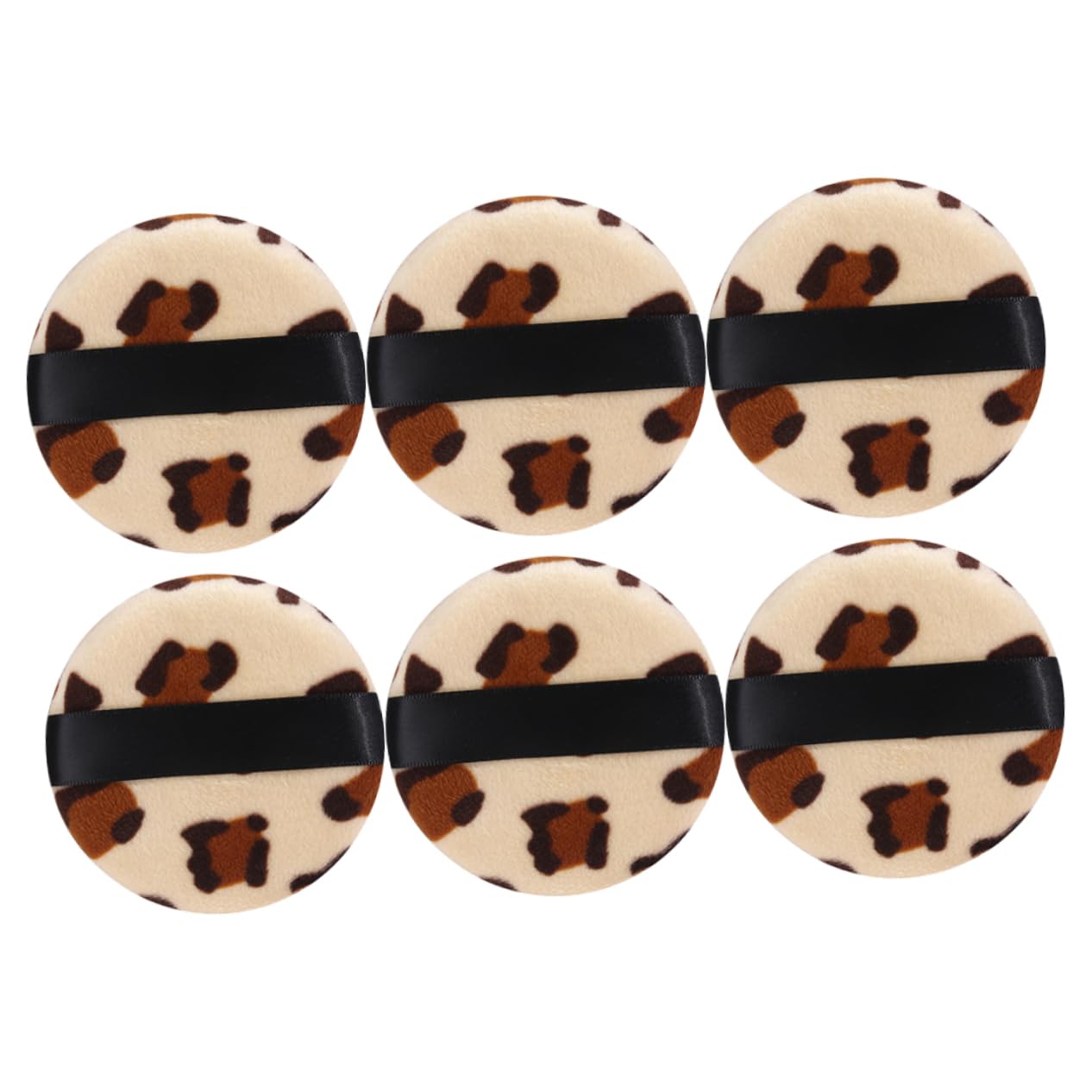 Gogogmee 6Pcs Leopard Pattern Powder Puff Velour Cosmetic for Loose Powder Application Washable and Soft for Foundation Blusher and Highlighter Use