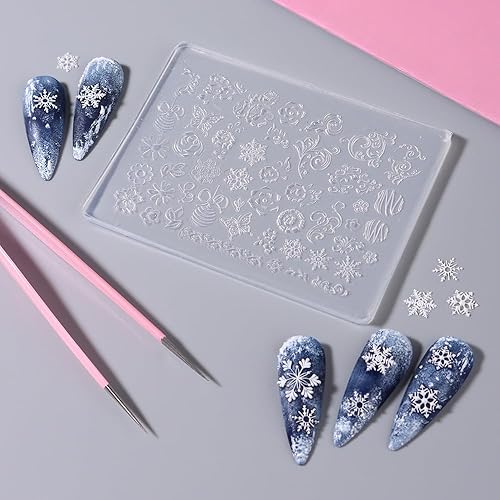 Miniatura 9 de Adornos de uñas de Navidad Moldes de silicona Moldes de uñas de mariposa de flores Campanas de Navidad Plantillas de tallado de uñas de copo de