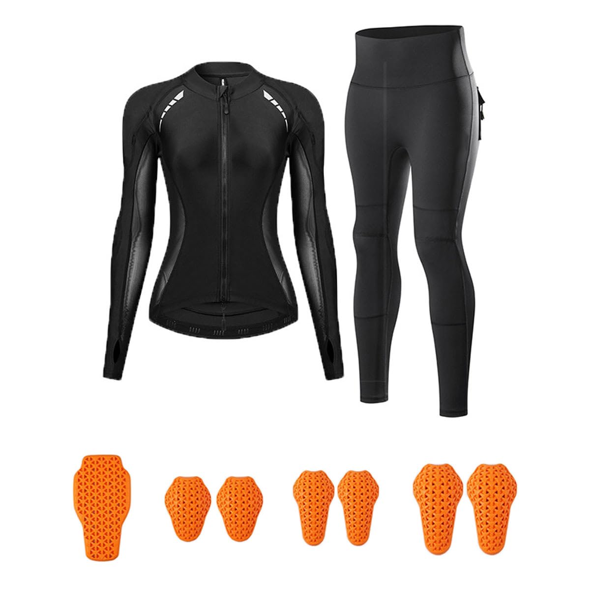 Completo Giacca e Pantaloni da Moto per Donna con Protezioni CE Rimovibili, Tuta Traspirante, Abbigliamento Antivento per Guida all'aperto in Primavera ed Estate(Size:L,Color:Nero)