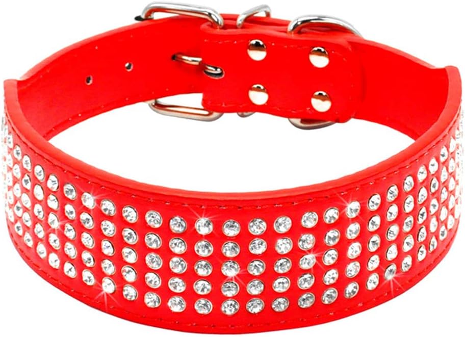 Rhinestones Dog Collars, 2" Width Full Sparkly Crystal Diamonds Dazzling Sparkling Elegant Fancy PU Leather Dog Collar for Medium Large Dogs (Medium, Black)