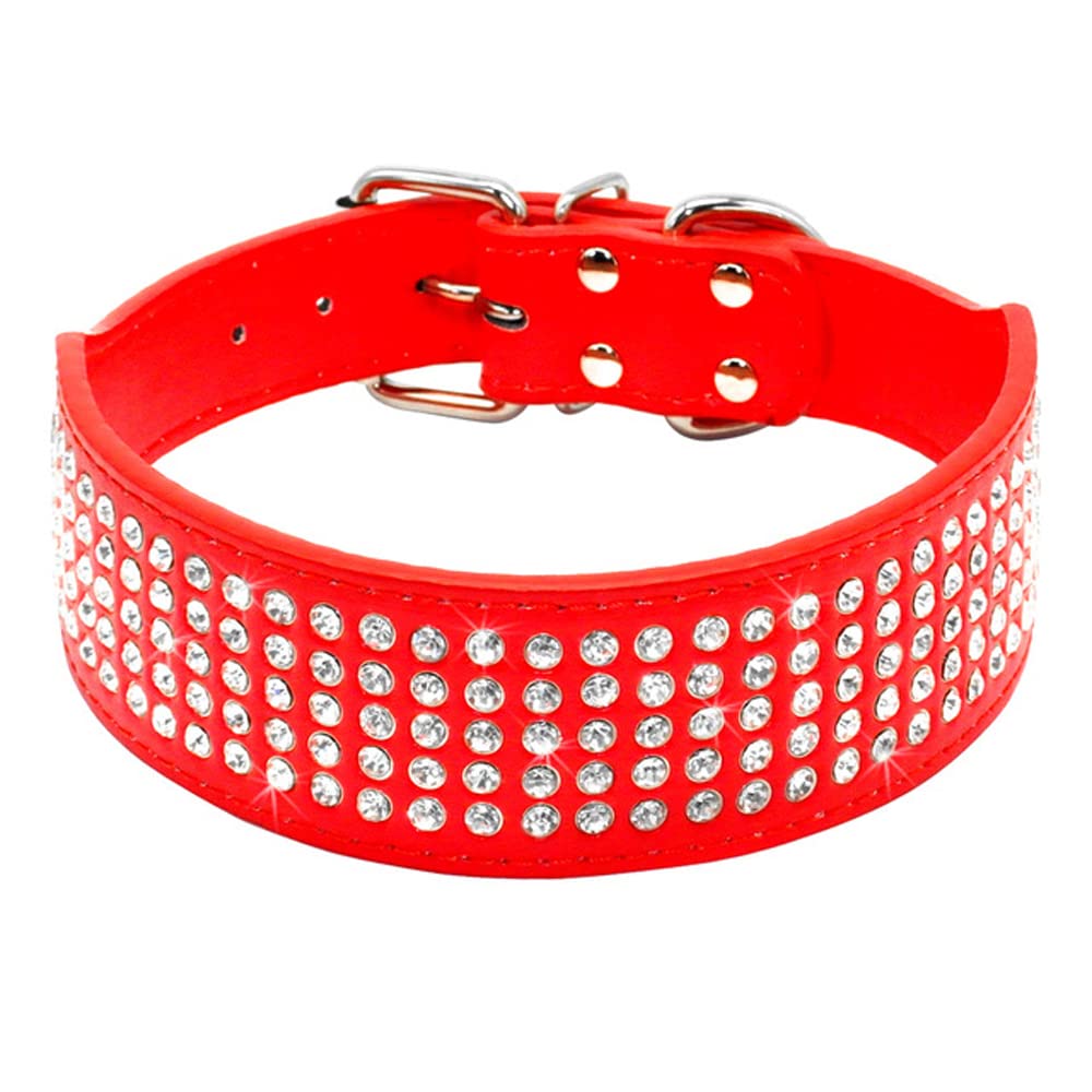 Bbmmayy Rhinestones Dog Collars, 2" Width Full Sparkly Crystal Diamonds Dazzling Sparkling Elegant Fancy PU Leather Dog Collar for Medium Large Dogs (