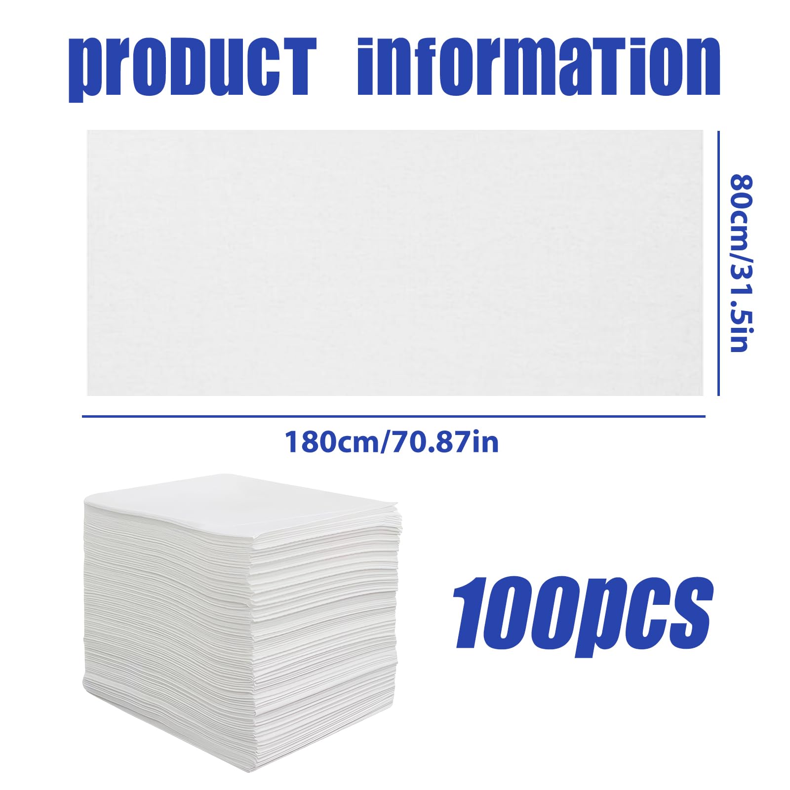 100 Stück Massageliegen Auflage: 180 x 80 cm Abdeckung für Massagebetten, Vliesstoff-Schutzbettdecken für Schönheitssalon, Spa, Massage, Hotels, Weiß