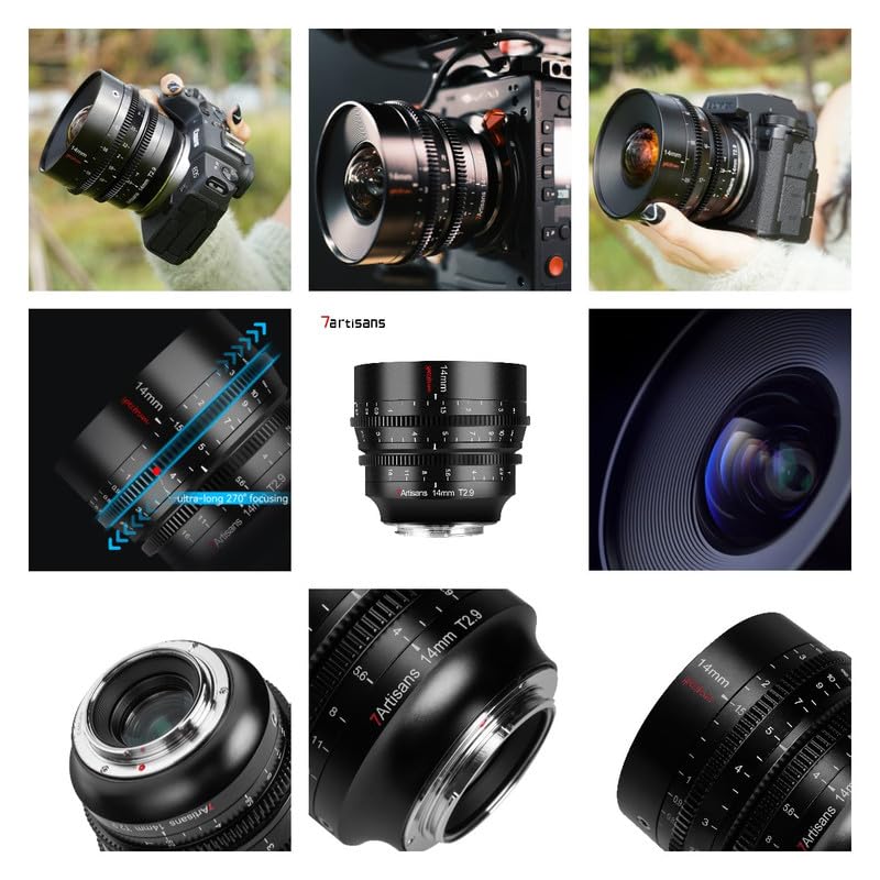 7artisans 14 mm T/2.9 obiektyw Cine, pełnoklatkowy ultraszerokokątny, duża przysłona do montażu RF-Mount EOS-R, RED, EOS-R3, EOS-R5, EOS-R6, EOS-RP