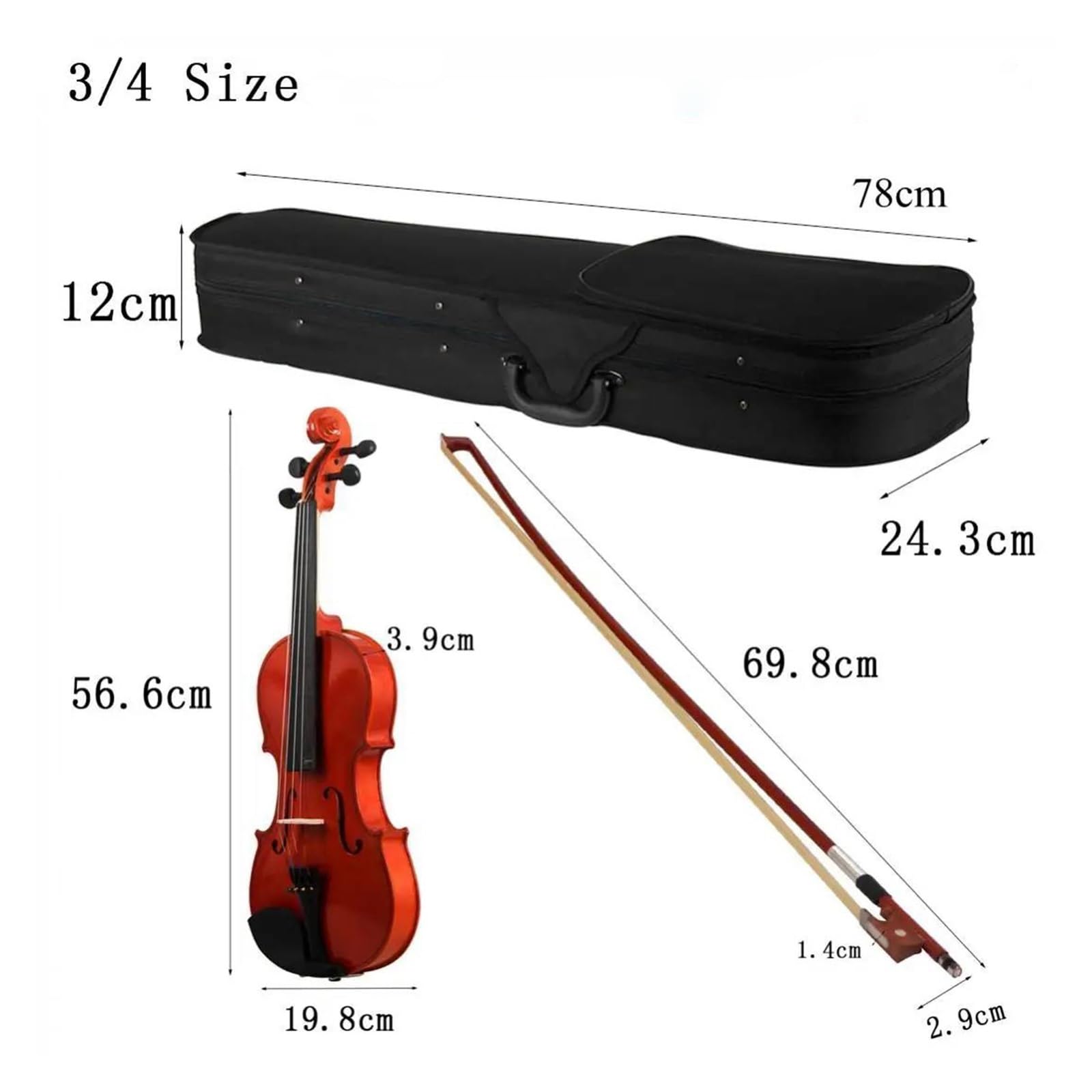 Violín Acústico De Madera De Tilo 1/2 Apto Para Principiantes Instrumentos De Cuerda Instrumento De Violín(3/4)