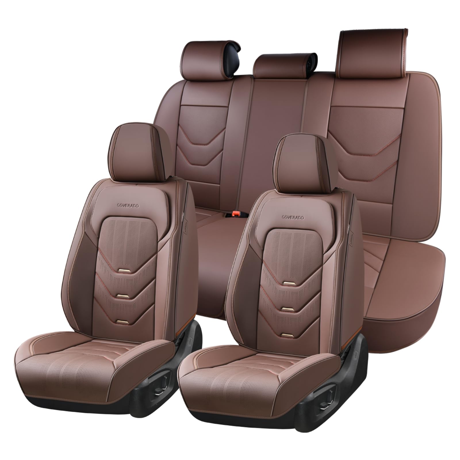 Coverado Front and Back Seat Covers, Coffee Car Seat Covers Full Set, Leather Seat Covers for Car, Waterproof Car Seat Protector, Automotive Seat Cover, Car Seat Cushion Universal Fit for Most Cars