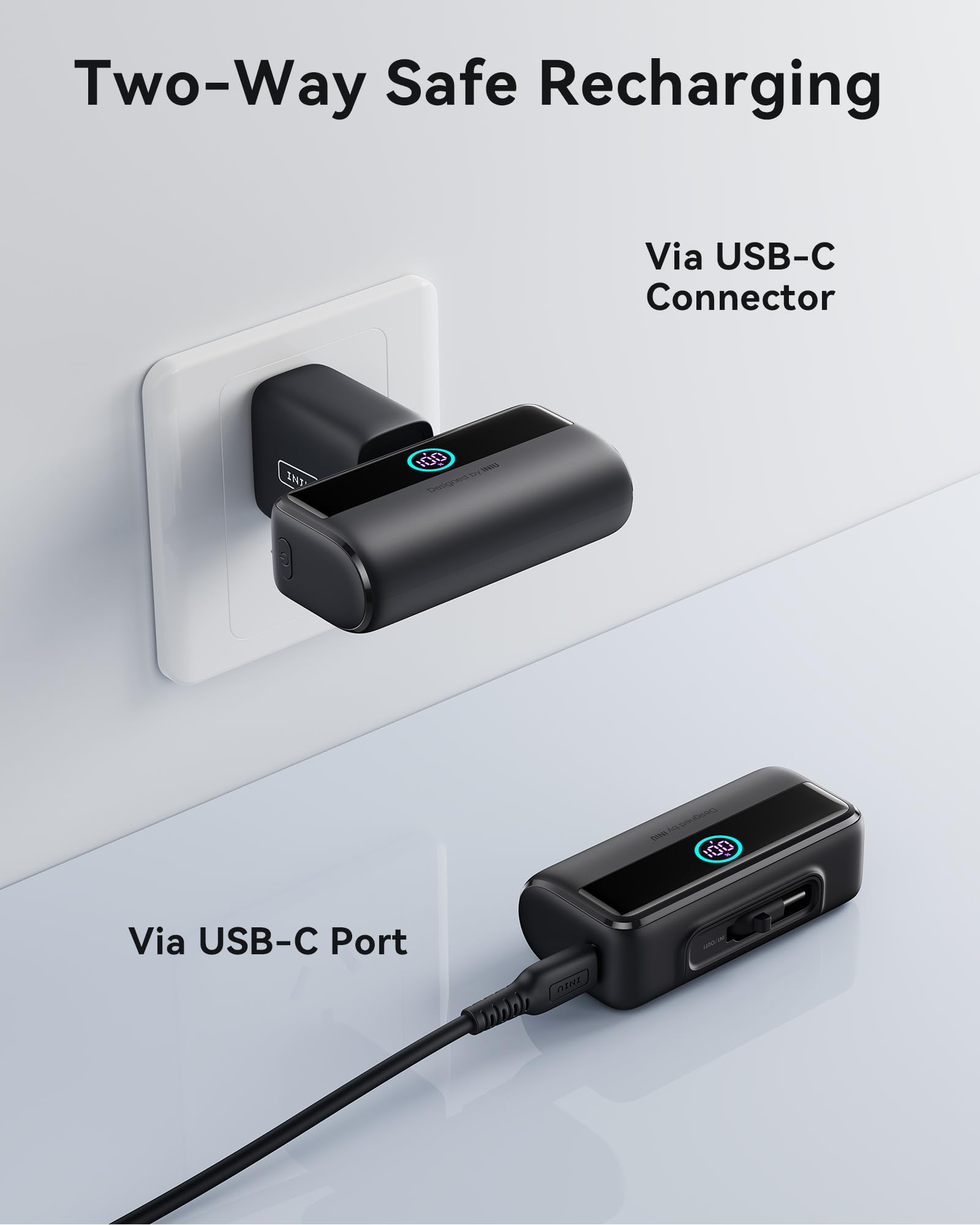 INIU Mini powerbank z szybkim ładowaniem, powerbank 5500 mAh, 22,5 W, wbudowany składany łącznik USB-C, zewnętrzny powerbank LED, kompatybilny z iPhone 16, Samsung S22/23 i innymi