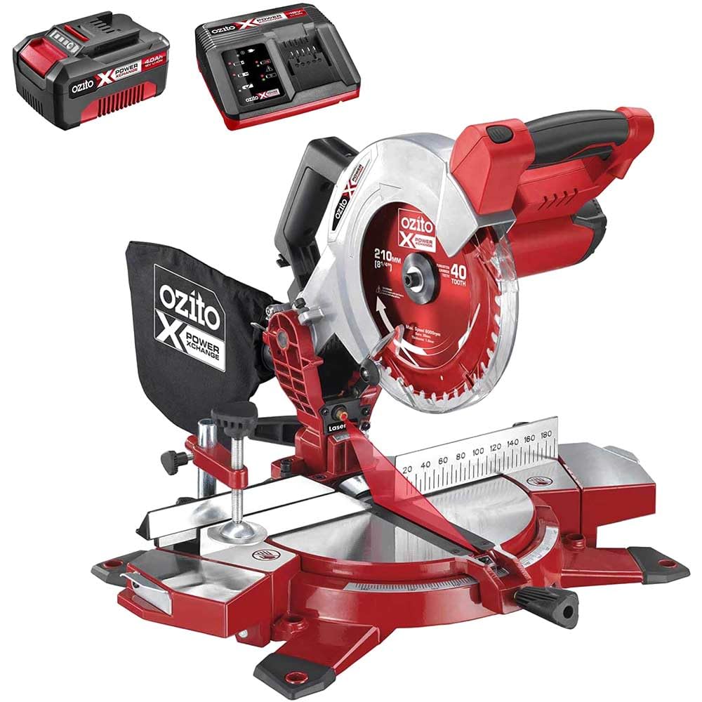 Ozito Red Pxcmss 18V Cordless Compound Mitre Saw 210Mm 1 X 4Ah Li-Ion