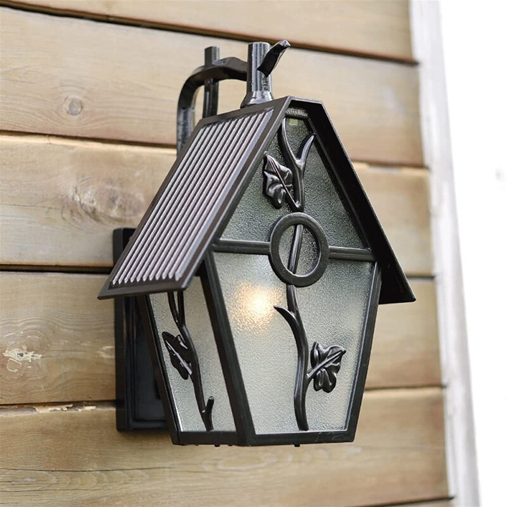 Applique Murale extérieure étanche boîtier en Aluminium Abat-Jour en Verre dépoli Finition Noire E27 Support Mural lumière décoration de Jardin pour Poteau de Porte (